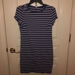 blue and white striped body con dress